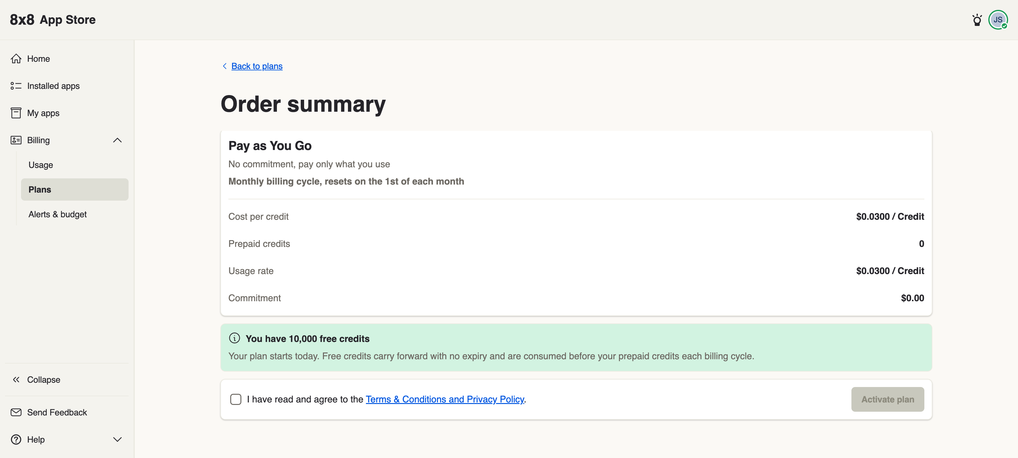 PAYG order summary